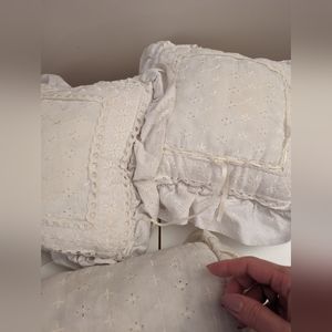 3 Vintage Ruffled Lace White decorative Pillows (see photos for sizes)